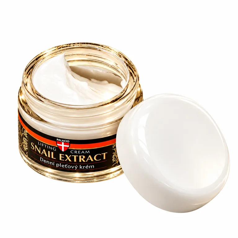 PALACIO Snail Extract — отворен крем и капачка на бял фон